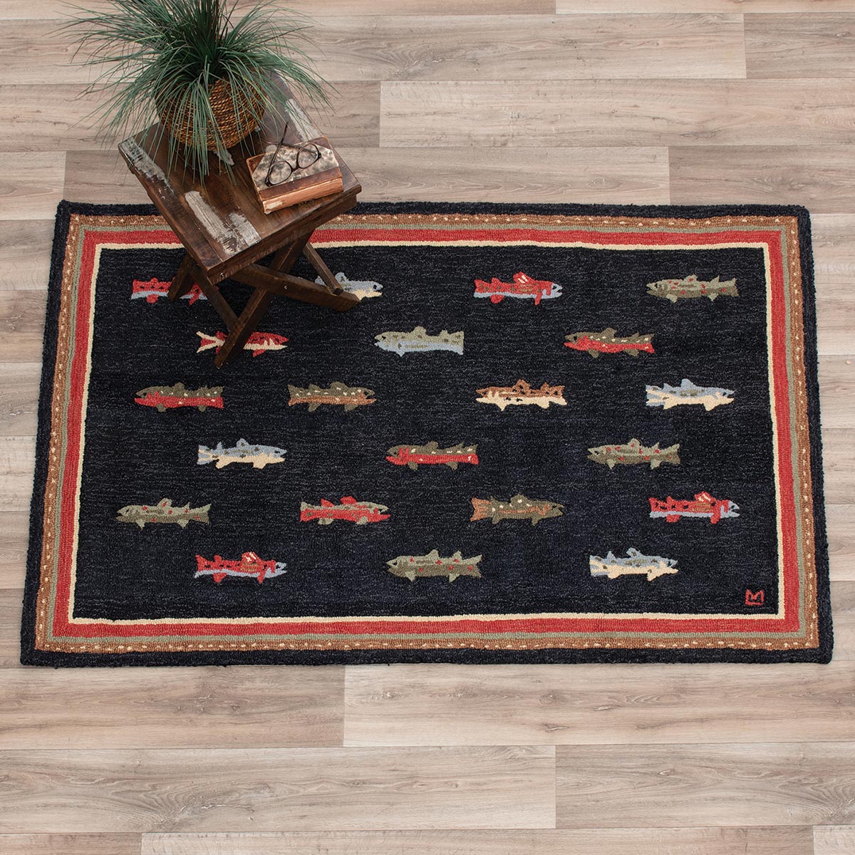 River Fish Hooked Wool Rug Collection | Black Forest Decor