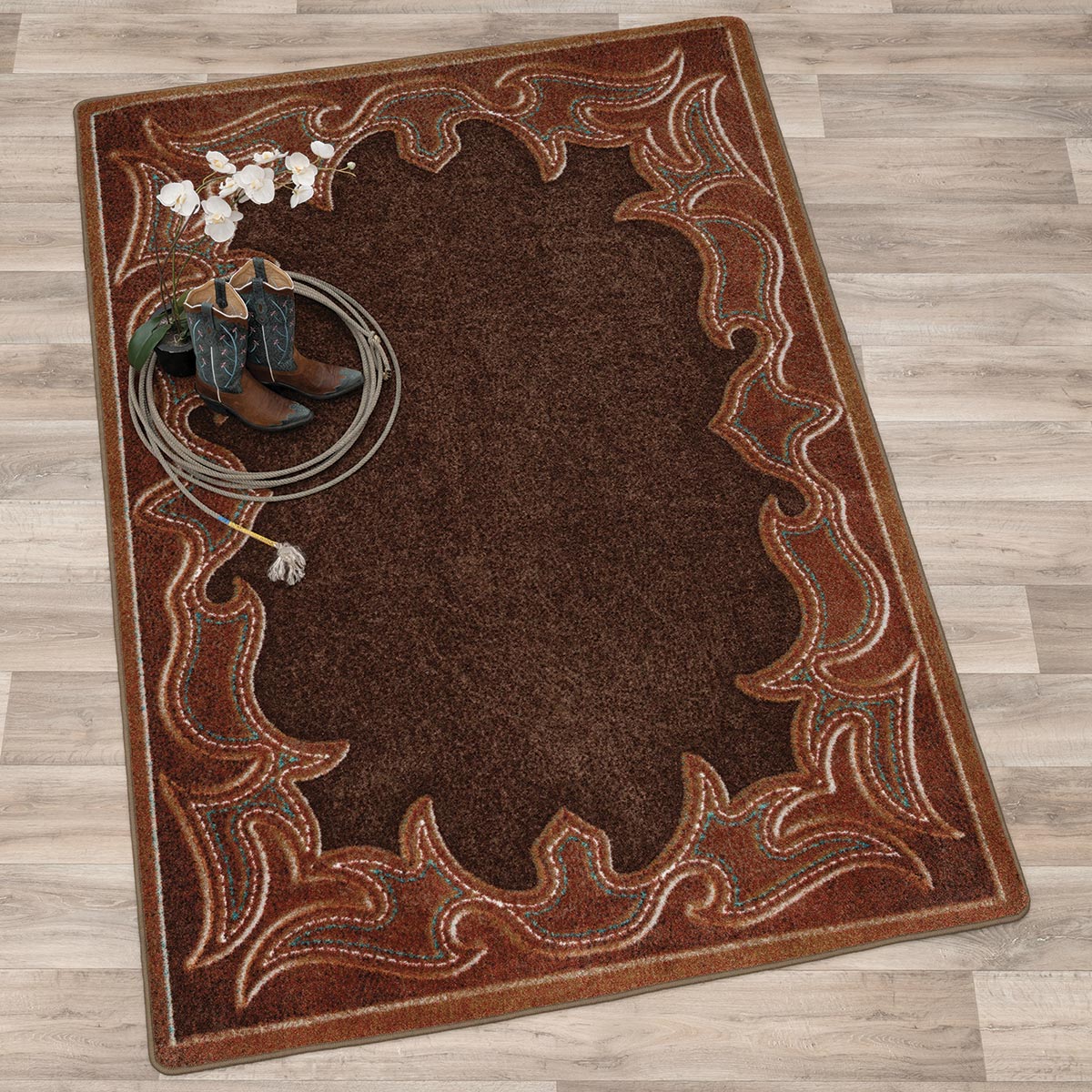 Western Stitched Brown Rug Collection