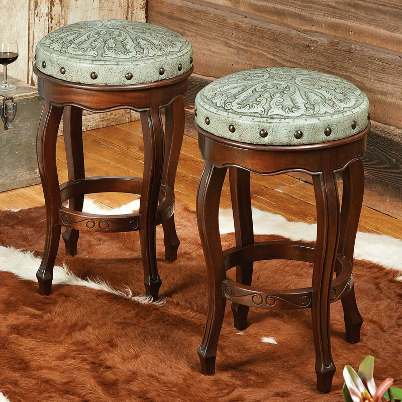 Spanish Heritage Turquoise Round Stool | Black Forest Decor
