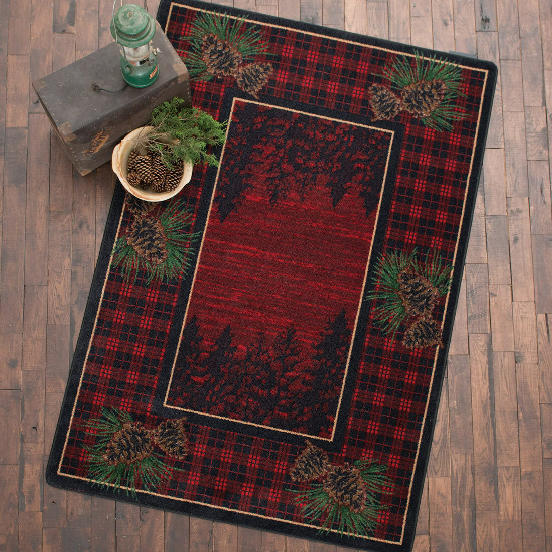 Pinecones Forest Plaid Rug Collection