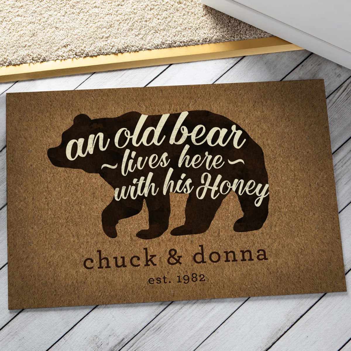 Bear with Honey Personalized Doormat