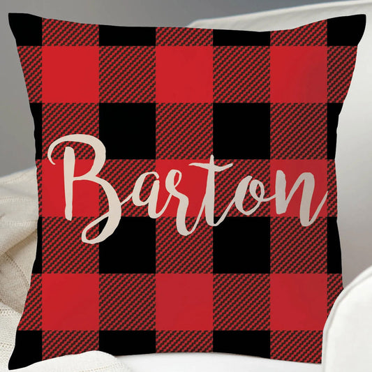 Yuletide Plaid Personalized Throw Pillow