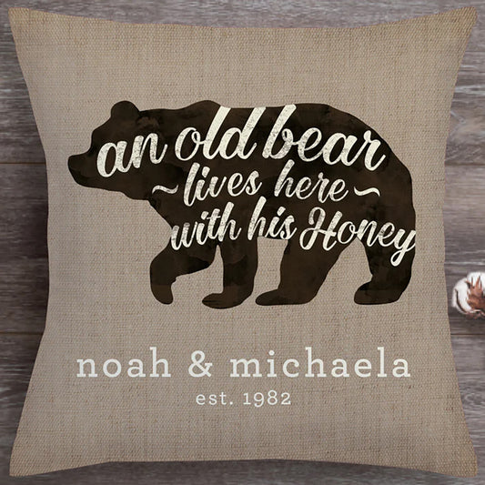 Bear with Honey Personalized Pillow