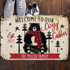 Snuggly Black Bear Personalized Cozy Cabin Doormat