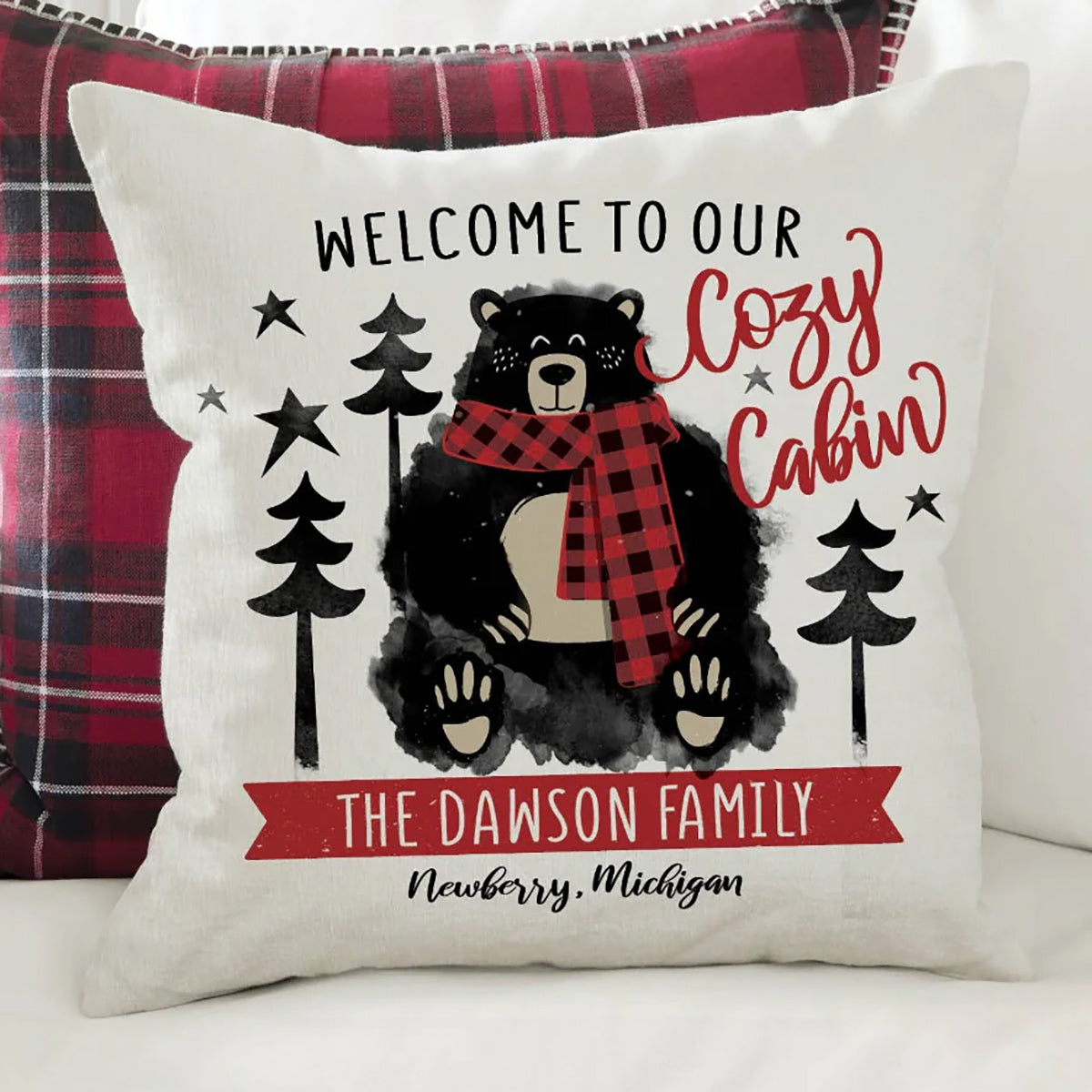 Snuggly Black Bear Personalized Throw Pillow