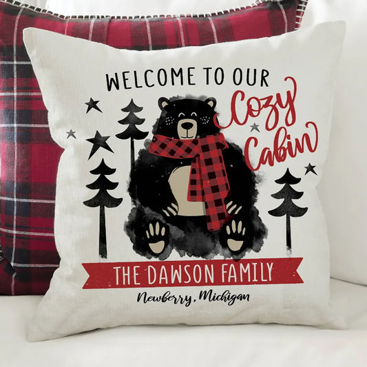 Snuggly Black Bear Personalized Throw Pillow
