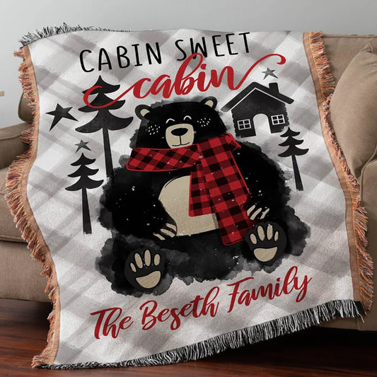 Snuggly Black Bear Personalized Fringe Throw Blanket
