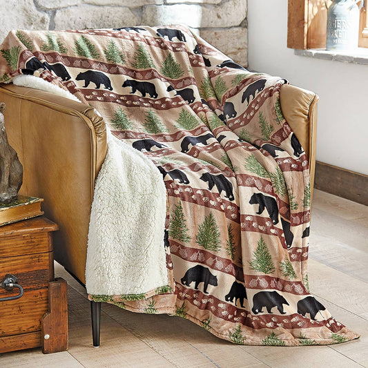 Bear Forest Plush Sherpa Throw