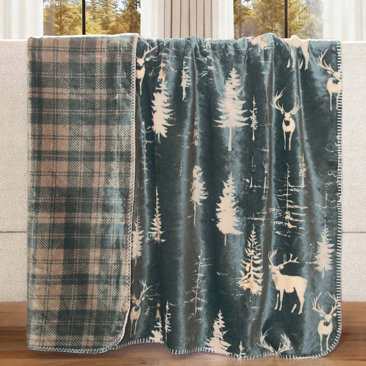 Forest Haven Reversible Plush Throw