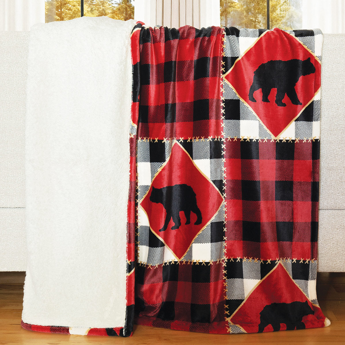 Bear Plaid Plush Throw