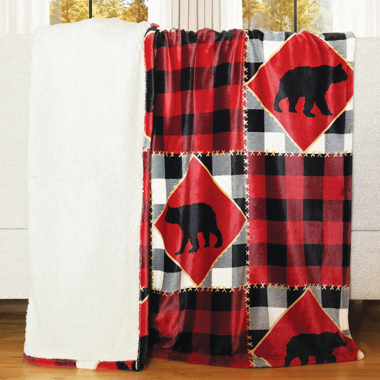 Bear Plaid Plush Throw