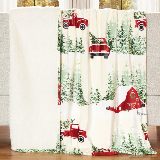 Woodland Farm Christmas Sherpa Throw