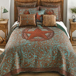 Turquoise Scroll & Star Quilt Bed Set - Queen