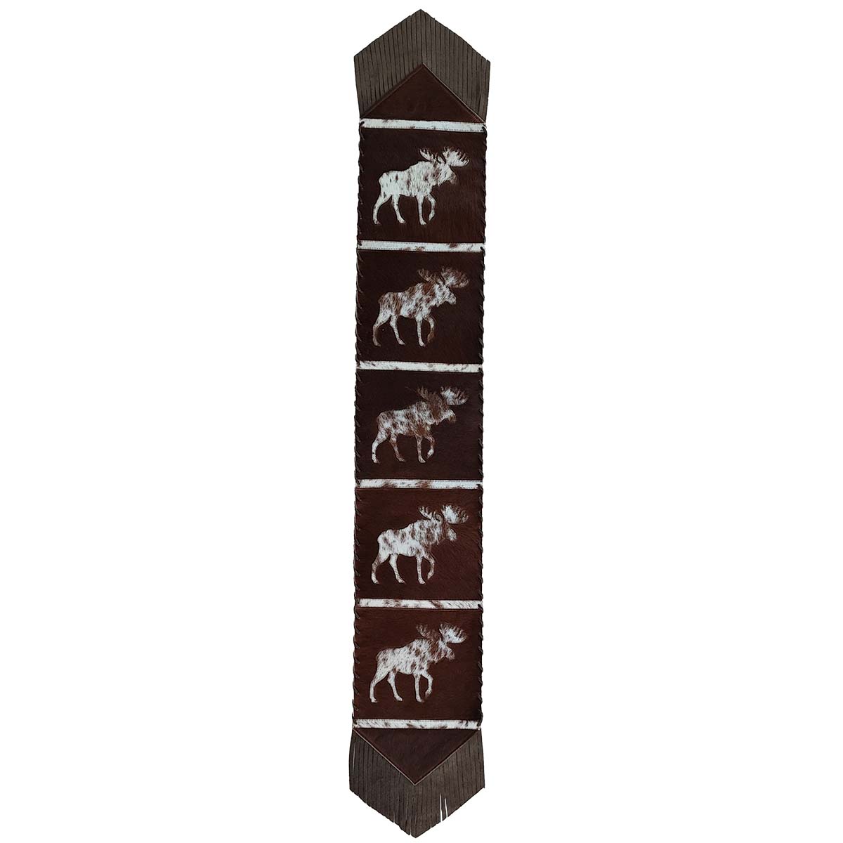 Fringed Moose Salt & Pepper Leather Table Runner - 120 Inch