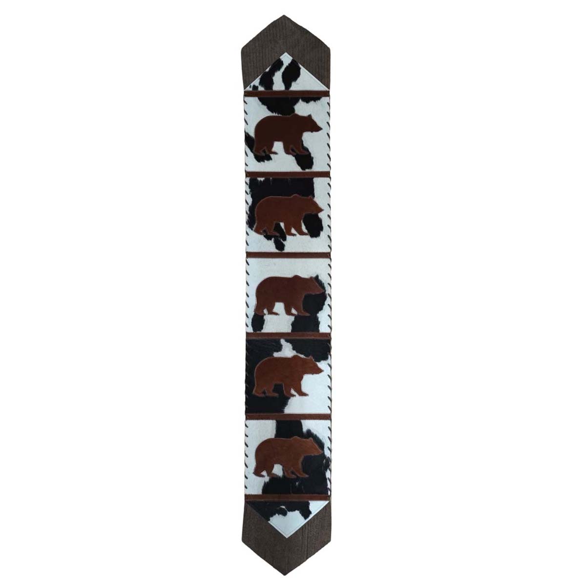 Fringed Roaming Brown Bears Leather Table Runner - 96 Inch