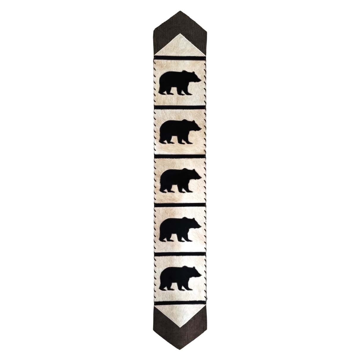 Fringed Ivory Bears Leather Table Runner - 96 Inch