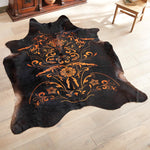 Etched Filigree Black Cowhide Rug - Medium