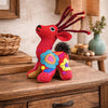 Whimsical Red Deer Fabric Sculpture