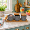 Lava Rock Canisters with Wood Tray