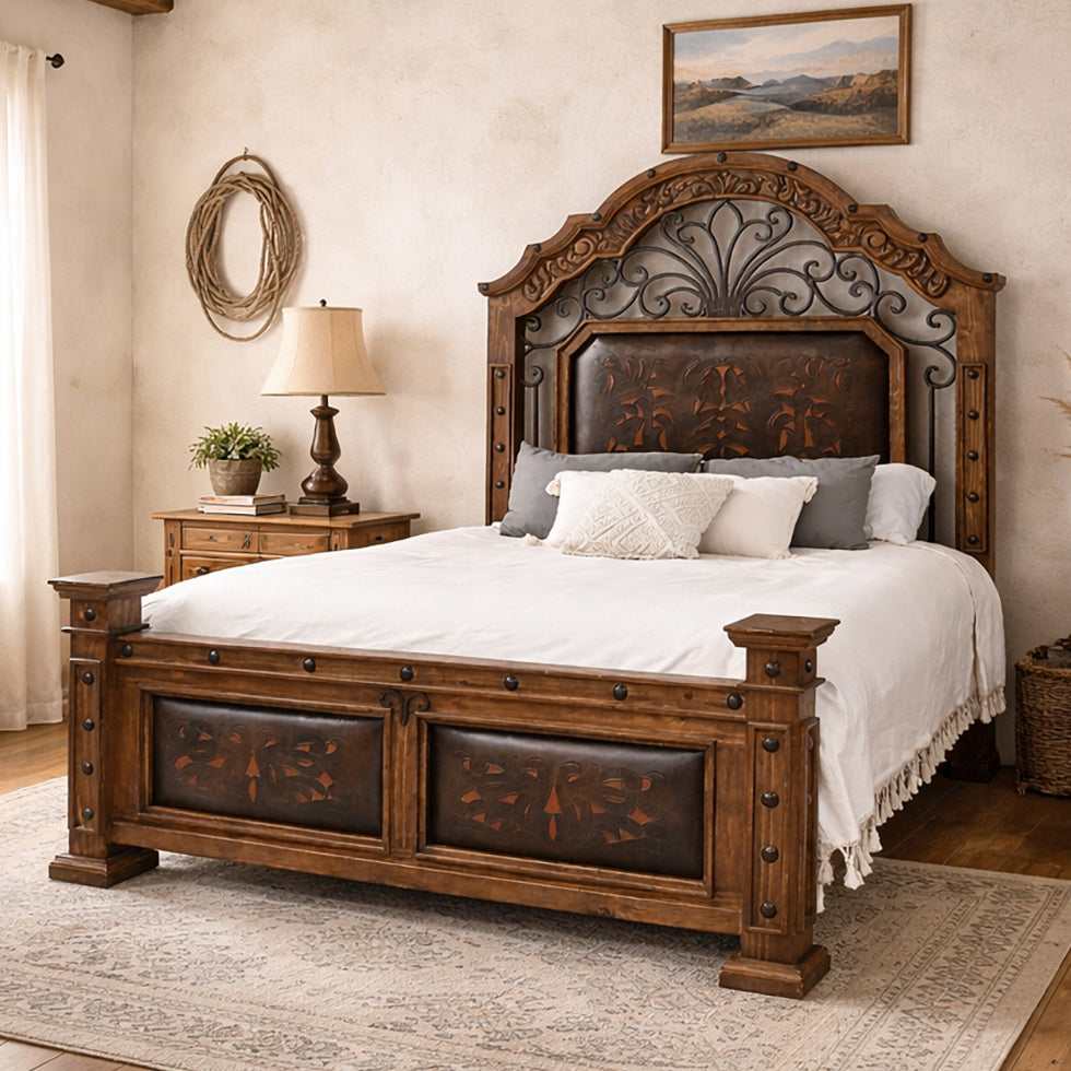 Monterrey Tooled Leather & Scrollwork Bed - King