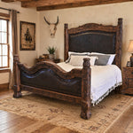 Guadalajara Carved Wood & Leather Bed - Queen
