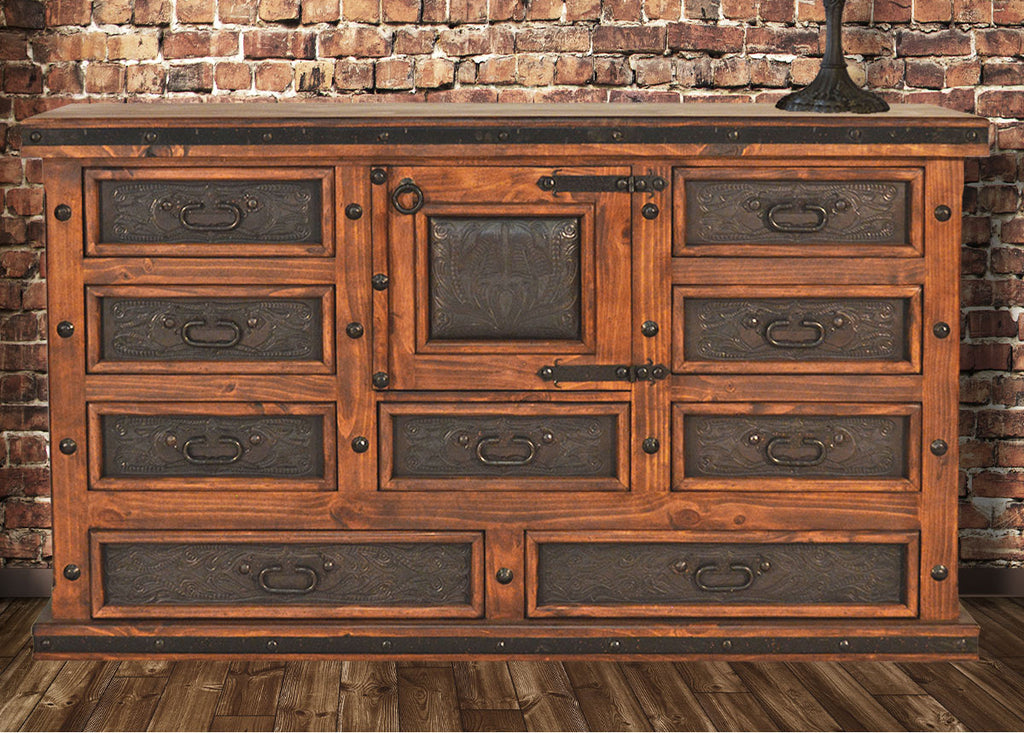 Tooled Leather 72 Inch Buffet