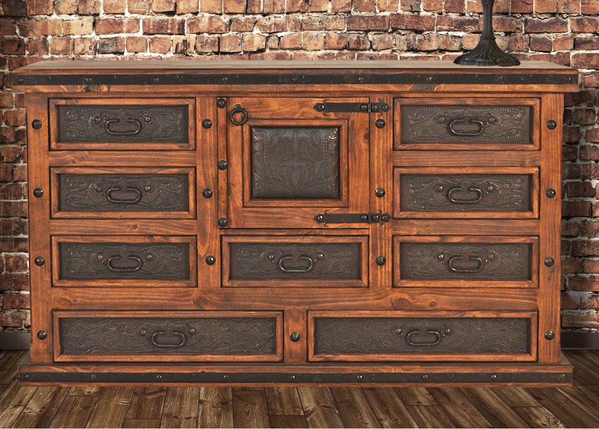 Tooled Leather 72 Inch Buffet