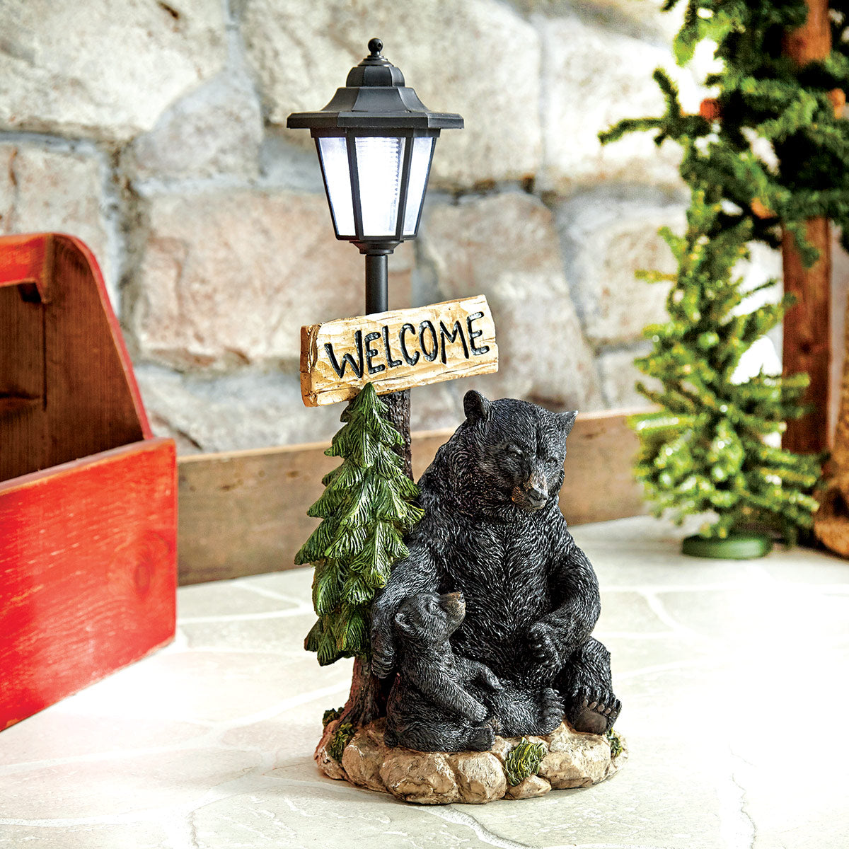 Bear Forest Solar Lantern Sculpture