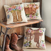 Floral Highland Cow Hooked Pillow