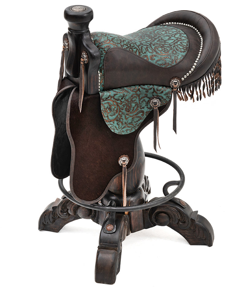 Canyon Ranch Tooled Leather Saddle Barstool - Turquoise