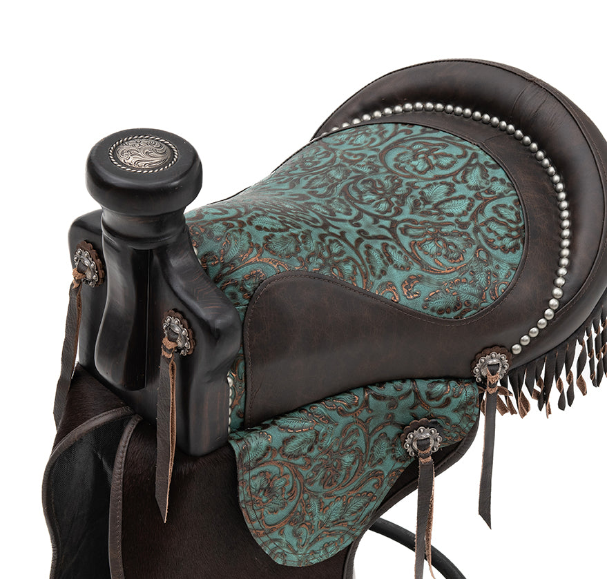 Canyon Ranch Tooled Leather Saddle Barstool - Turquoise