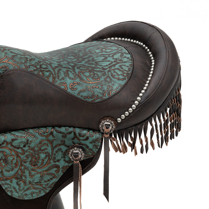 Canyon Ranch Tooled Leather Saddle Barstool - Turquoise