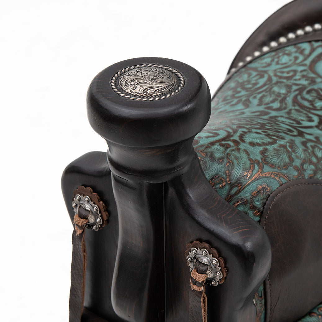 Canyon Ranch Tooled Leather Saddle Barstool - Turquoise