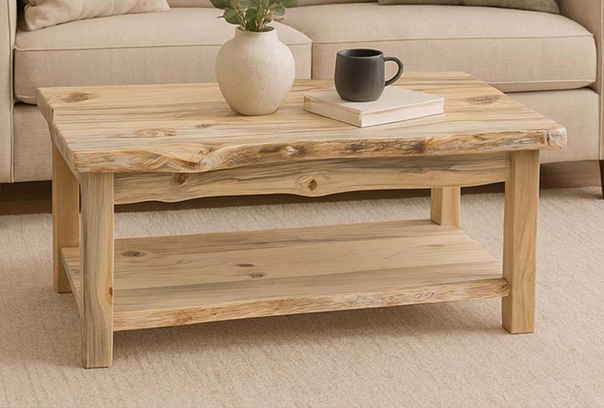 Lima Live Edge Coffee Table with Shelf