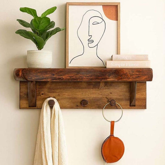 Collins Live Edge American Stain Wall Shelf with Pegs