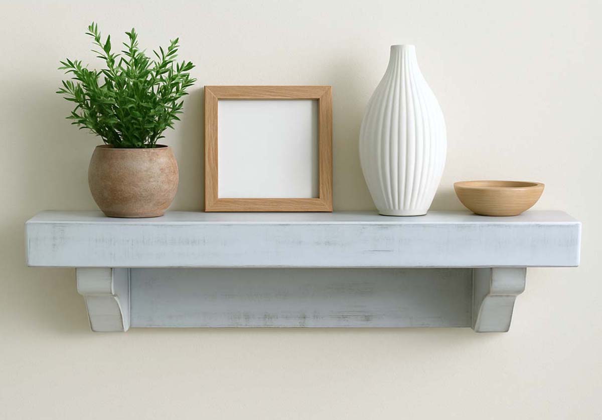 Collins Rough Cut Rustic White Wall Shelf