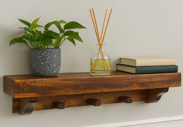 Collins Rough Cut American Stain Wall Shelf with Pegs