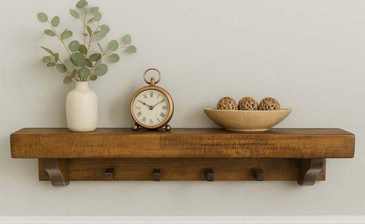 Collins Rough Cut American Stain Wall Shelf with Pegs