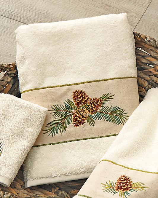 Woodland Embroidered Pinecones Bath Towel - Cream