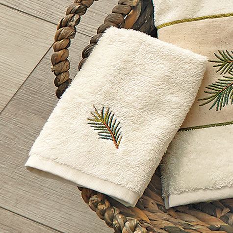 Woodland Embroidered Pinecones Wash Cloth - Cream