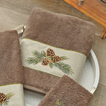 Woodland Embroidered Pinecones Bath Towel - Latte