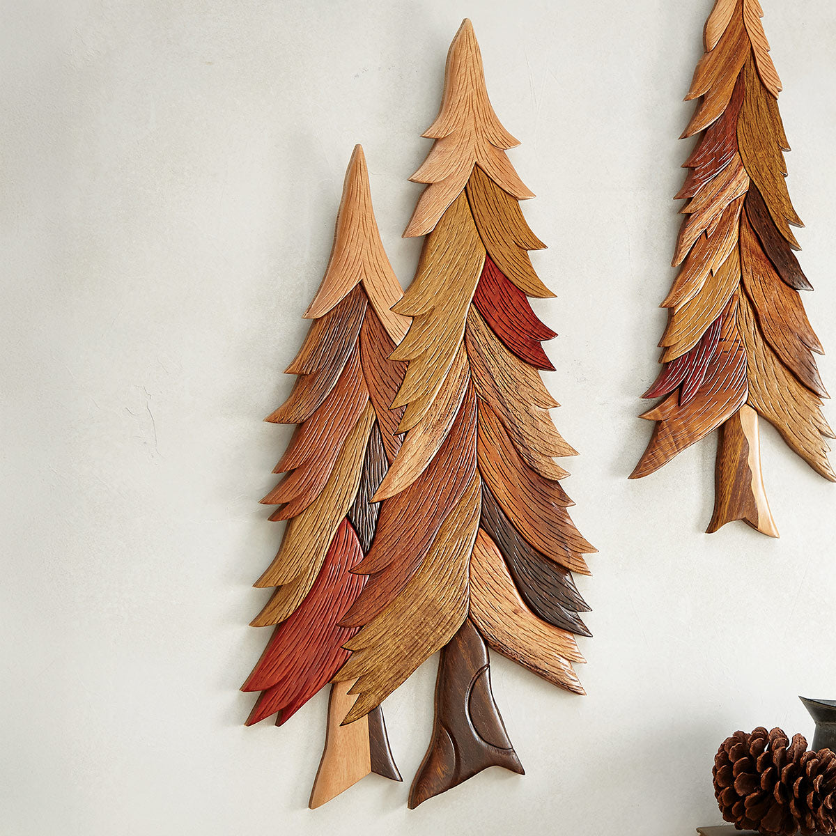 Twin Pine Trees Intarsia Wood Wall Art