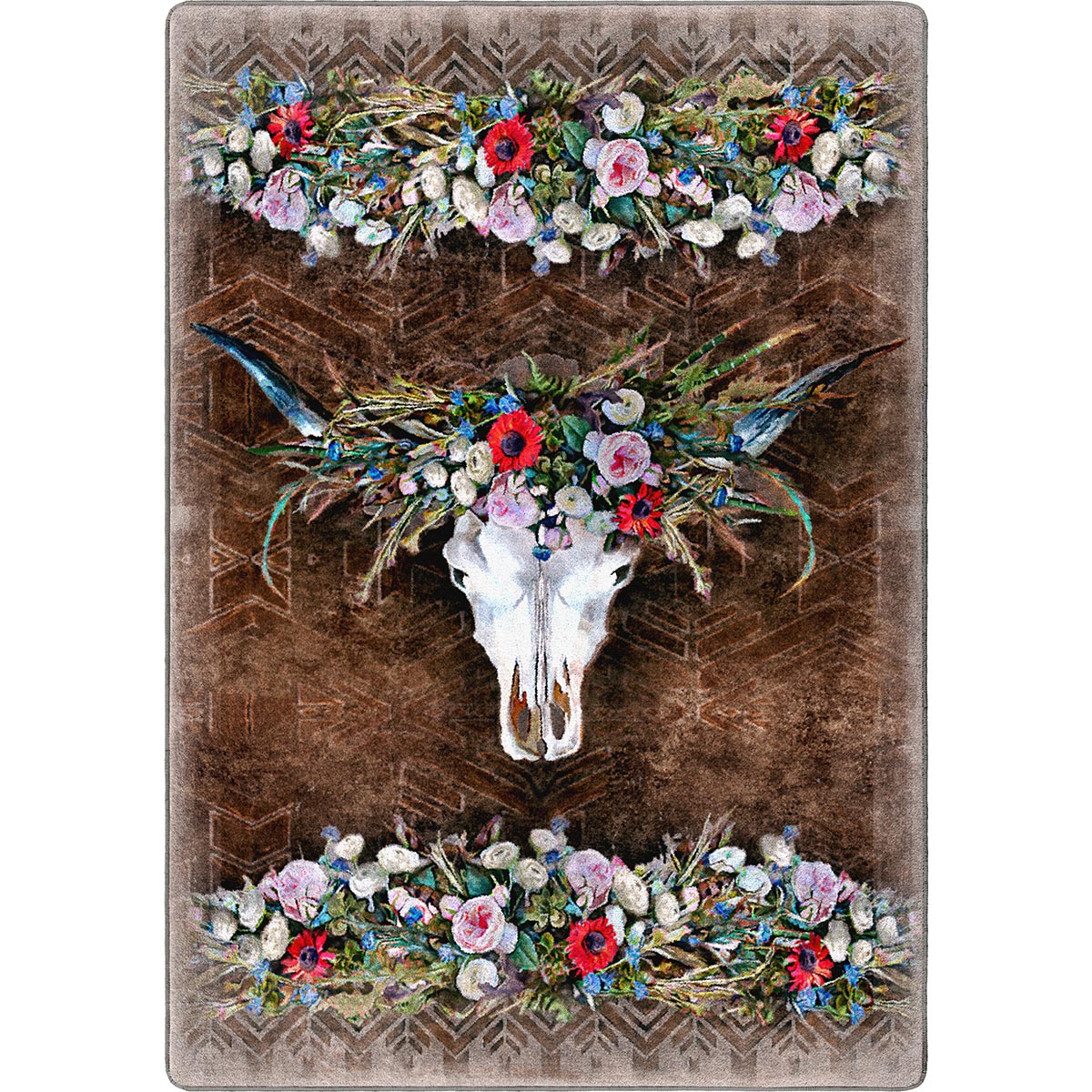 Floral Steer Skull Rug - 3 x 4