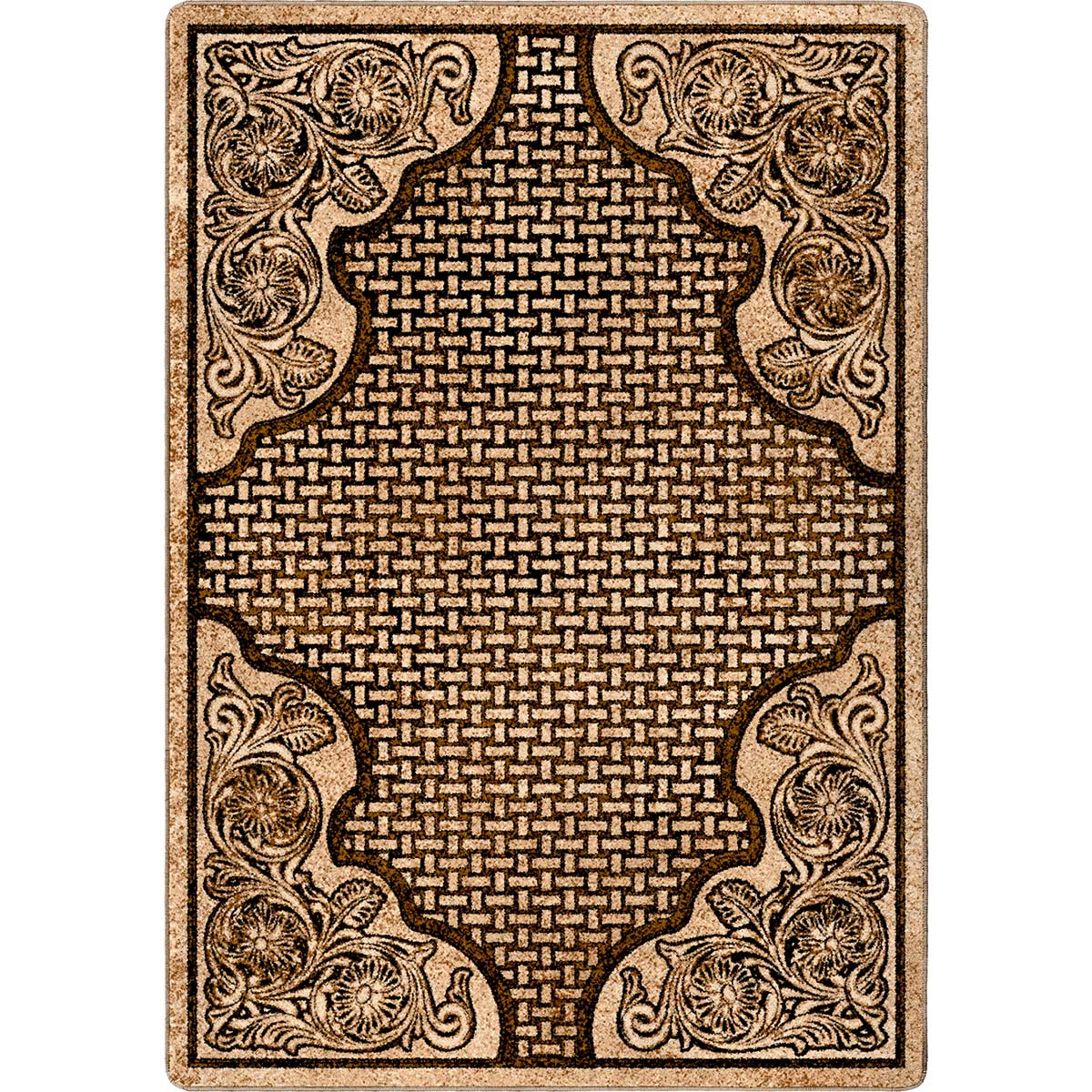 Tooled Leather Scroll & Weave Rug - 3 x 4