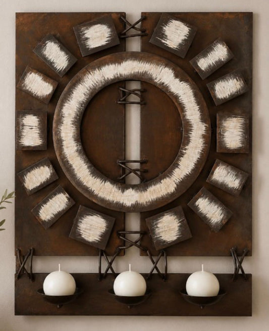 Desert Fire Metal Art Wall Hanging with Candles