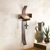 Curved Cross Candle Holder with Cross Accent And Candle