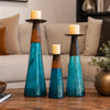 Reversible Candle Holder / Vase with Crackled Turquoise Glass and Candle - Medium