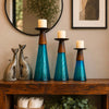 Reversible Candle Holder / Vase with Crackled Turquoise Glass and Candle - Medium