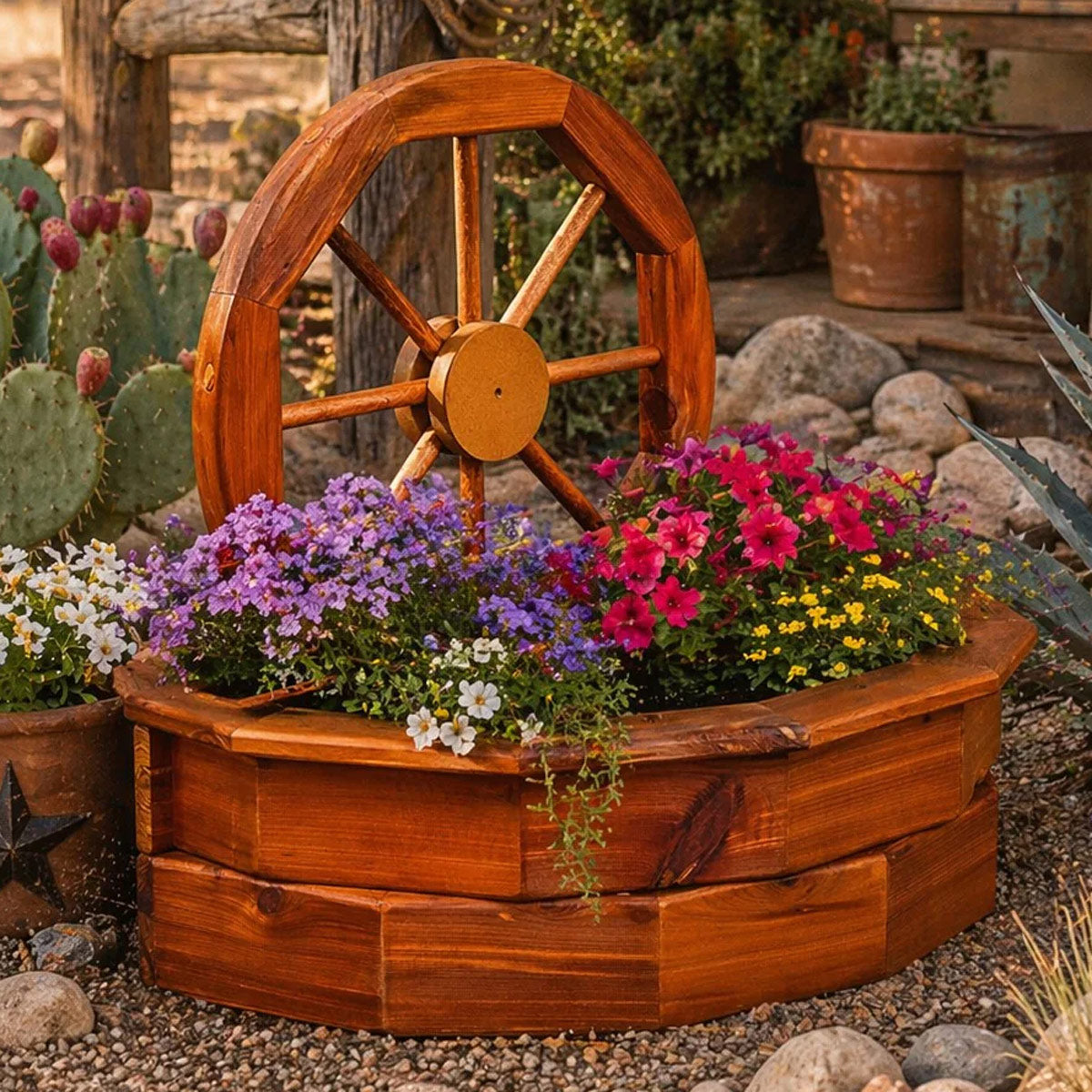 Timber Creek Cedar Wagon Wheel Planter