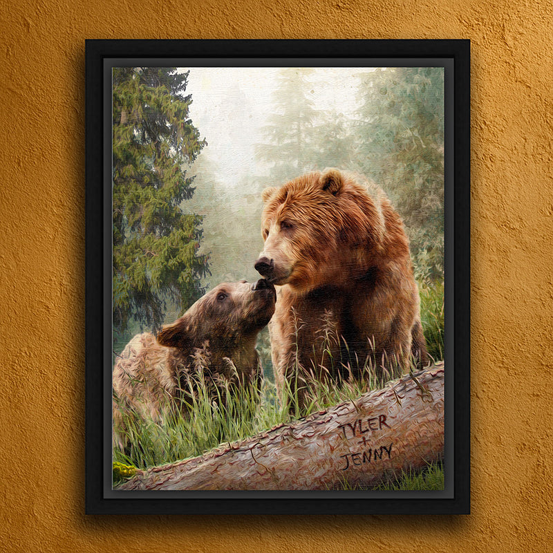 Kissing Bears Personalized Framed Canvas - Small